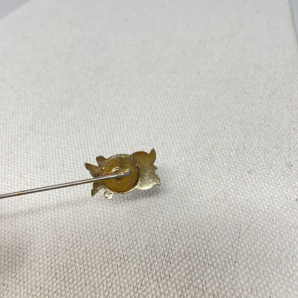 Cloisonne Enamel Owl Stick Pin Novelty Bird Vintage Gold-Tone Green - Picture 7 of 13